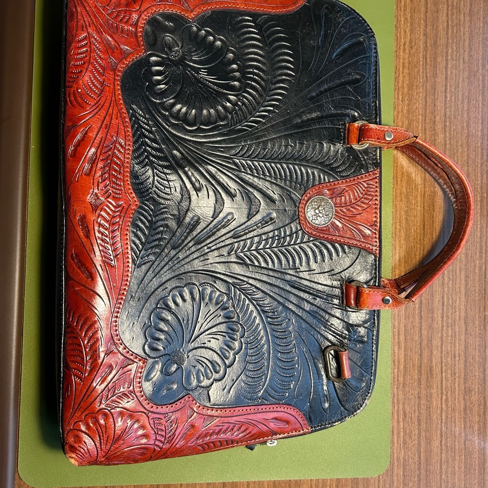American West Black and Red Patterned Leather Laptop Bag